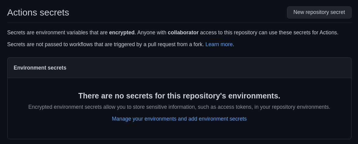 New Repository Secrets